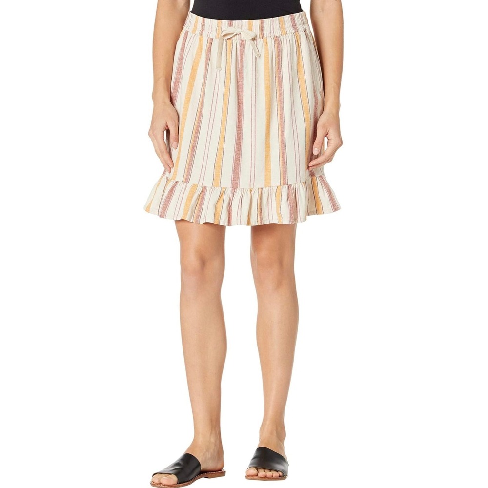 Toad&Co Taj Hemp Ruffle Skirt Striped‎ Pull On Elastic Waist Medium